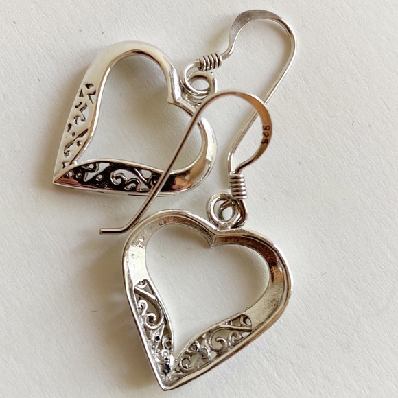 Sterling Silver Heart Pierced Dangle Earrings - Picture 7 of 8